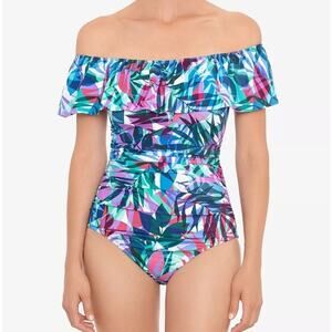 Swim Solutions Waist Minimizer Tropical Print One piece Swimsuit NWT Size 18